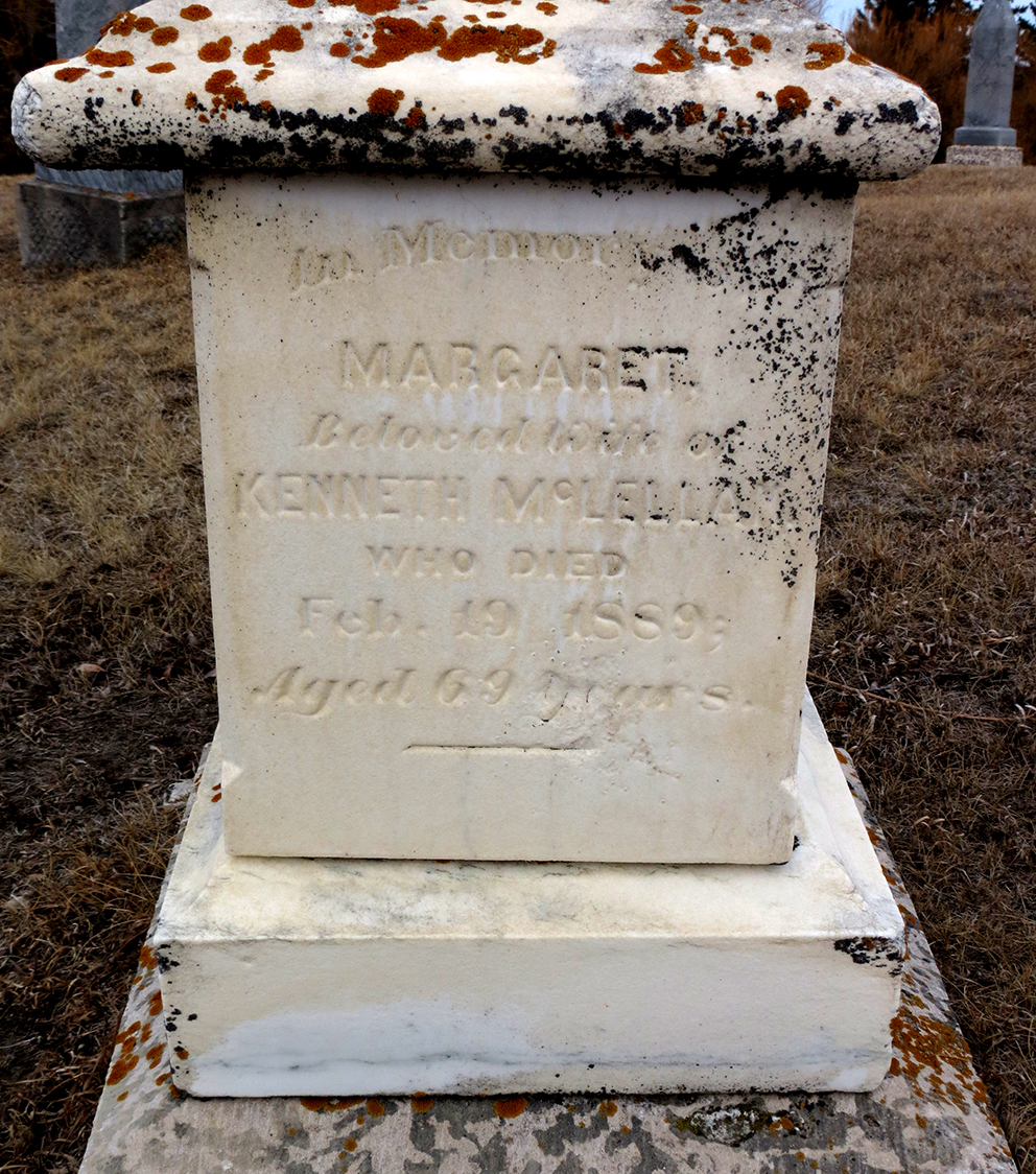 Photo of headstones/Margaret McLean d1889 hdstn Minnedosa cem Manitoba
